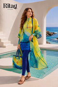 Women's Yellow & Blue Printed Beachwear Set