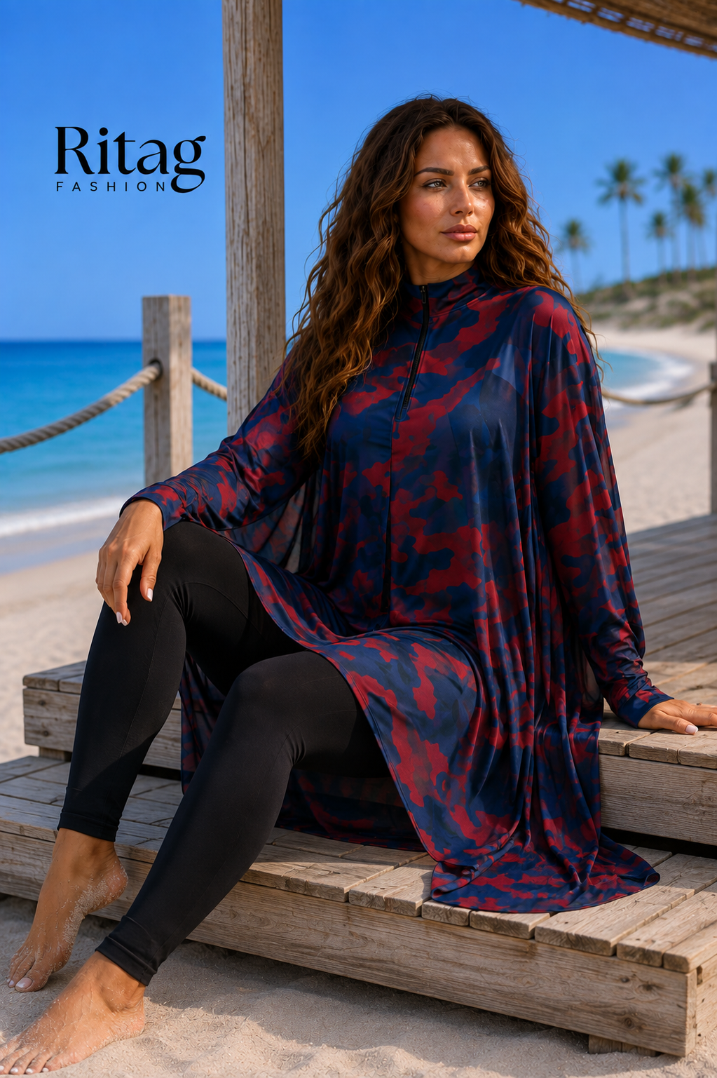 Women's Navy & Red Camouflage Beach Cover-Up Set