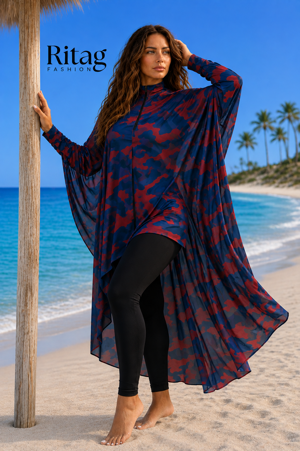 Women's Navy & Red Camouflage Beach Cover-Up Set