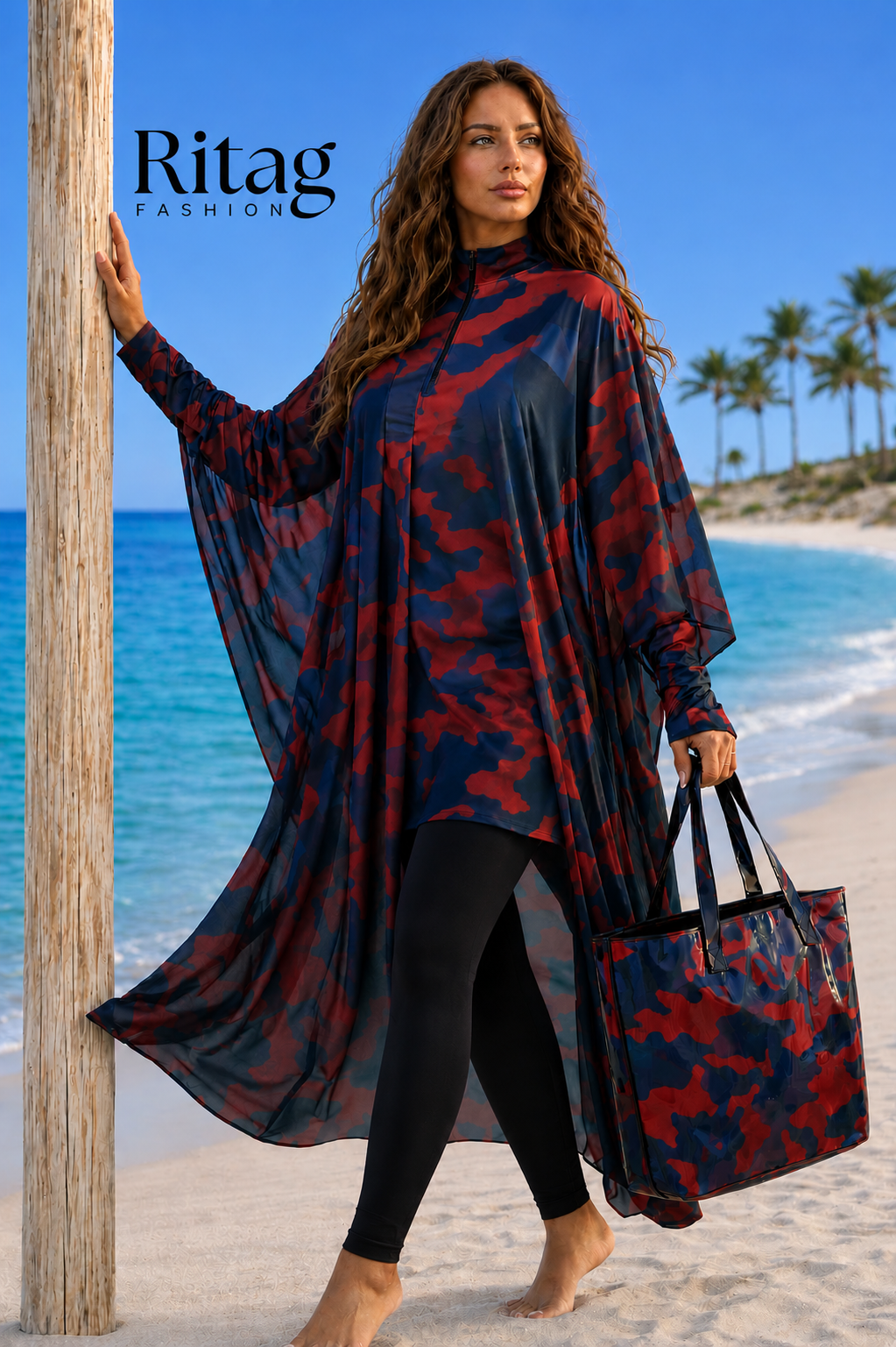 Women's Navy & Red Camouflage Beach Cover-Up Set