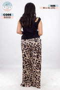 Women's Cold Shoulder Top & Satin Wide Leg Leopard Pants Pajama Set