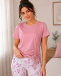Women's Cotton Side Ruched Capri Pajama Set - Pink & Floral