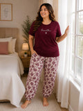 Burgundy Cotton Half Sleeves Pajama Set