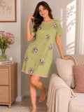 Women's Printed Short Sleeve Nightdress – Pink & Green