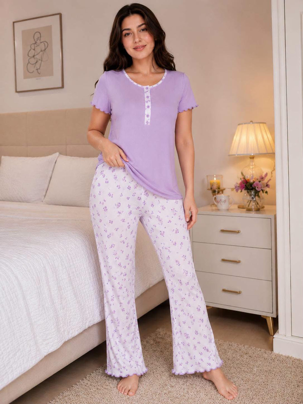 Women's Lavender Floral Pajama Set