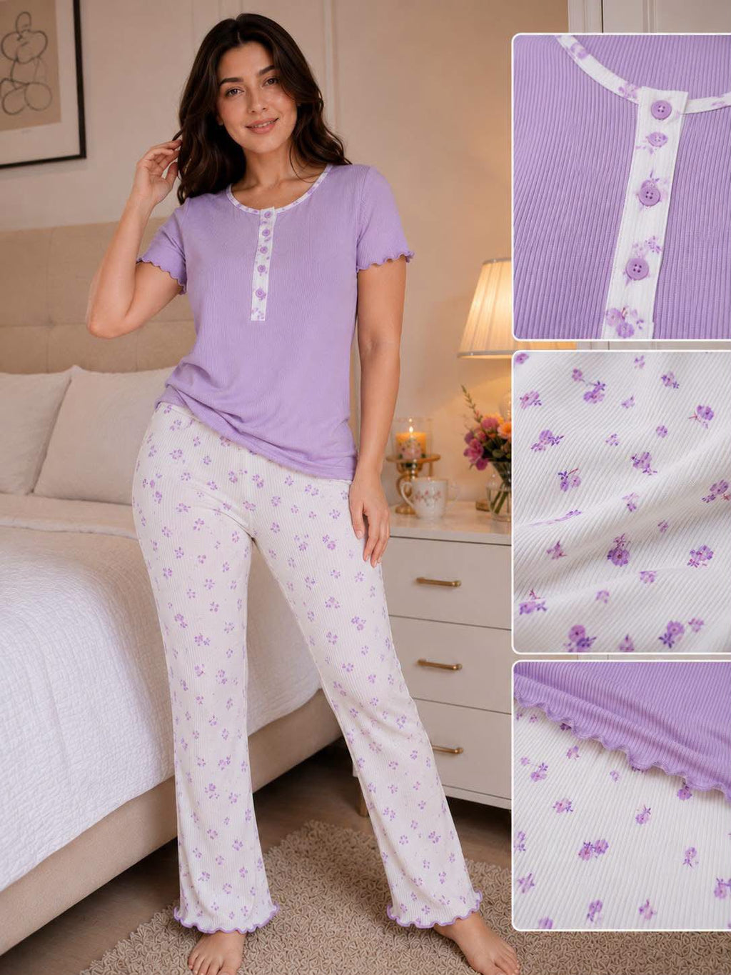 Women's Lavender Floral Pajama Set