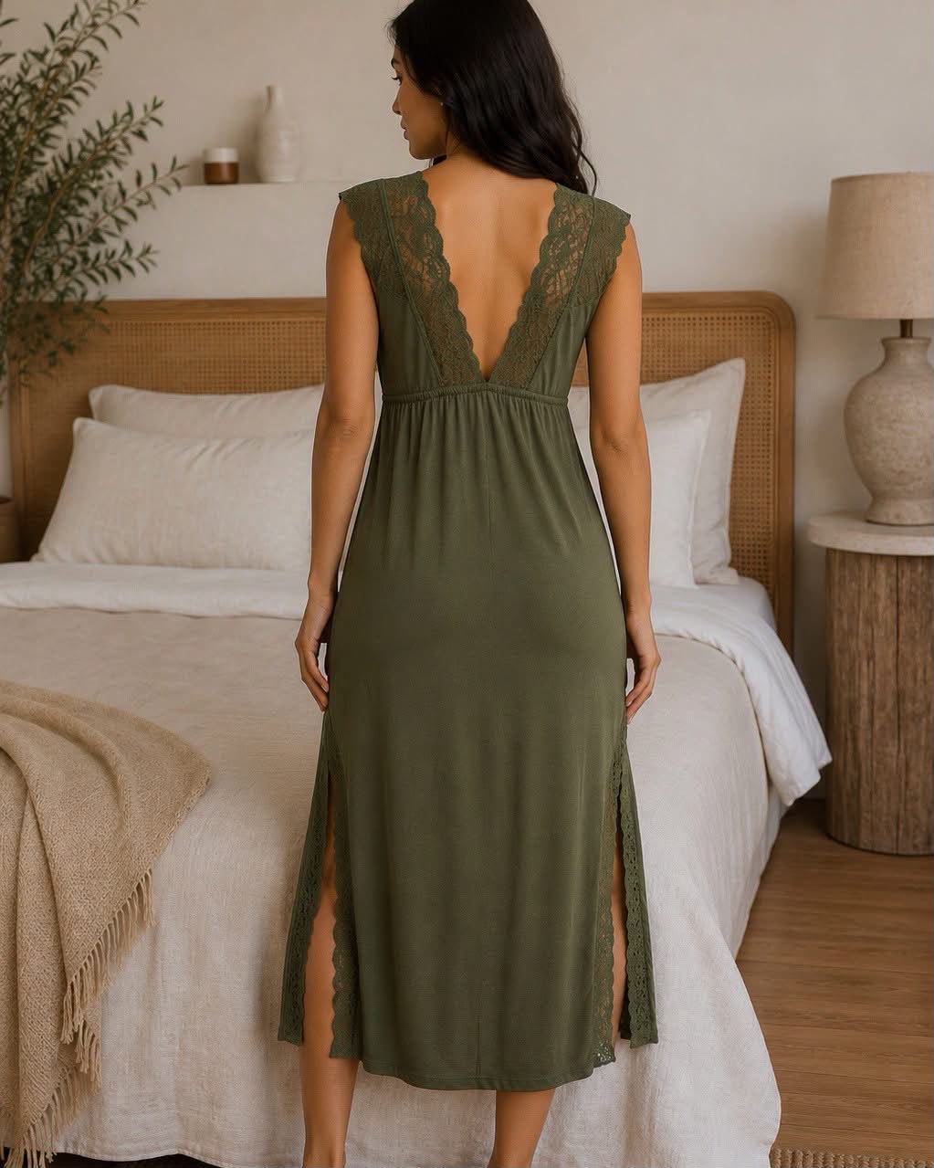 Women's Olive Green Lace Nightdress