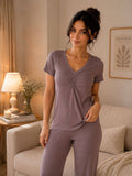 Women's Mauve Ribbed Pajama Set