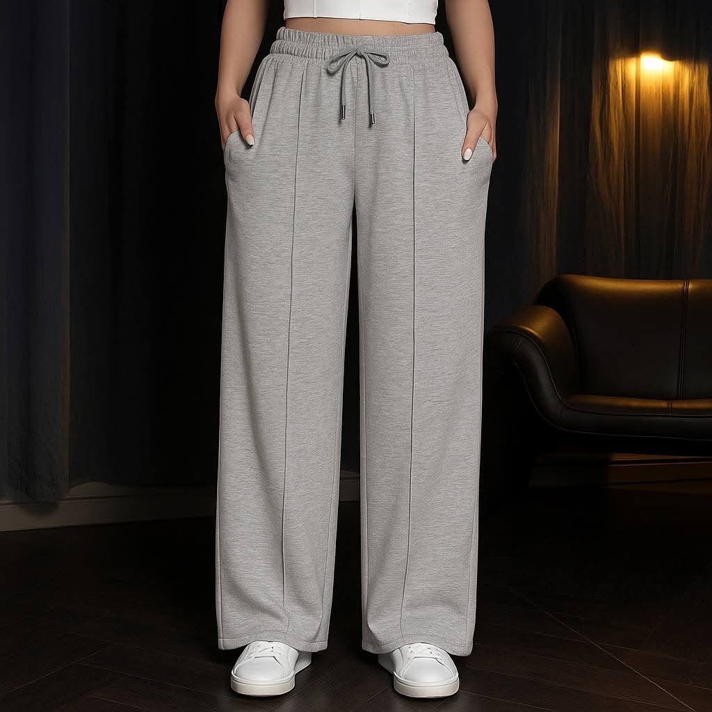 Women's Light Grey Cotton Summer Milton Wide-Leg Pants