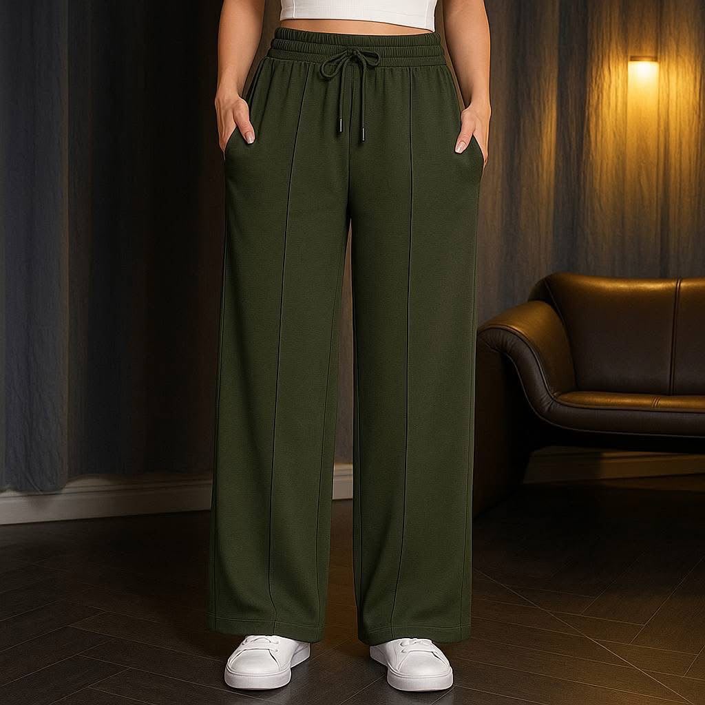 Women's Olive Green Cotton Summer Milton Wide-Leg Pants