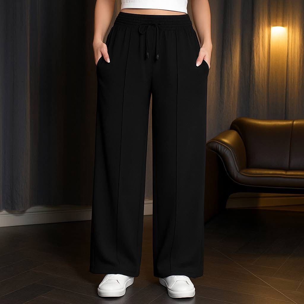 Women's Black Cotton Summer Milton Wide-Leg Pants