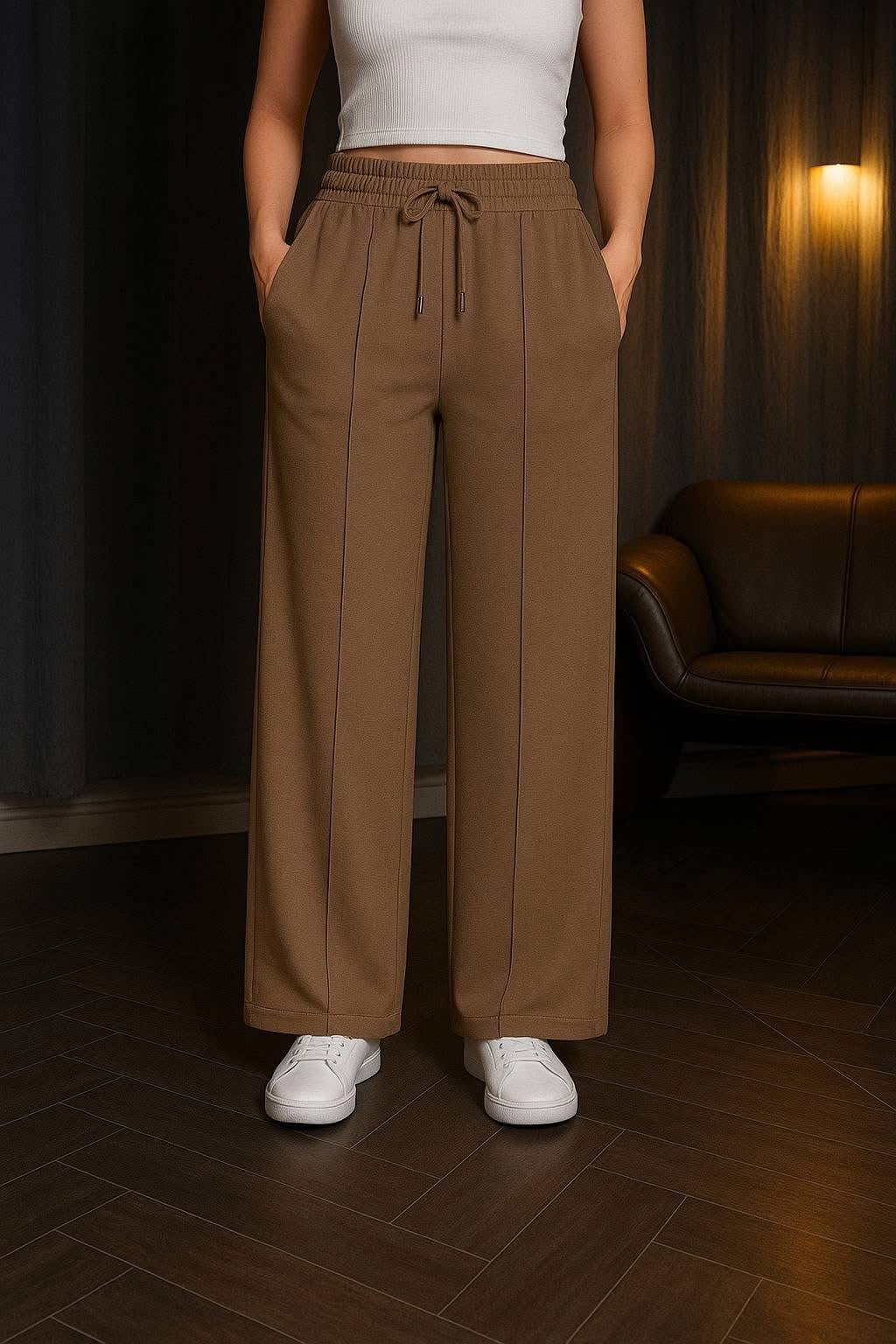 Women's Mocha Cotton Summer Milton Wide-Leg Pants