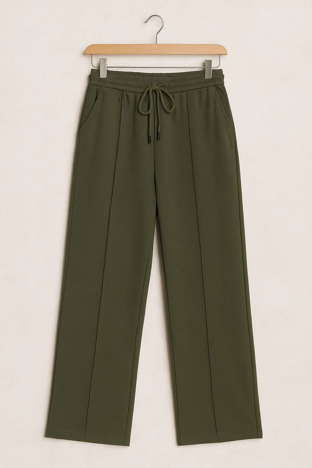 Women's Olive Green Cotton Summer Milton Wide-Leg Pants