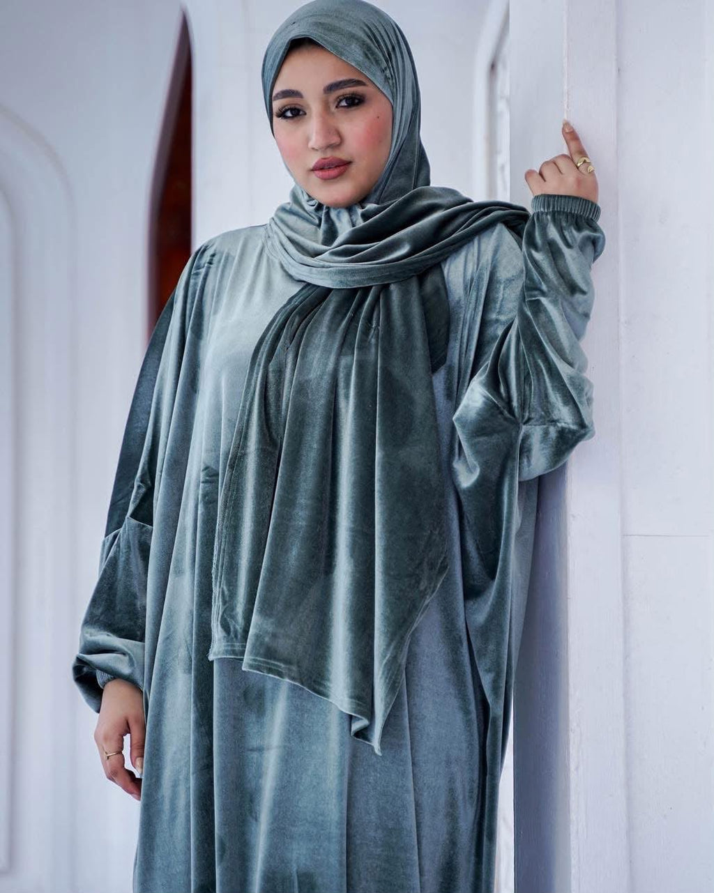 Women's Sage Green Velvet Prayer Dress