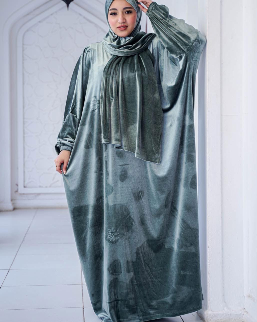 Women's Sage Green Velvet Prayer Dress