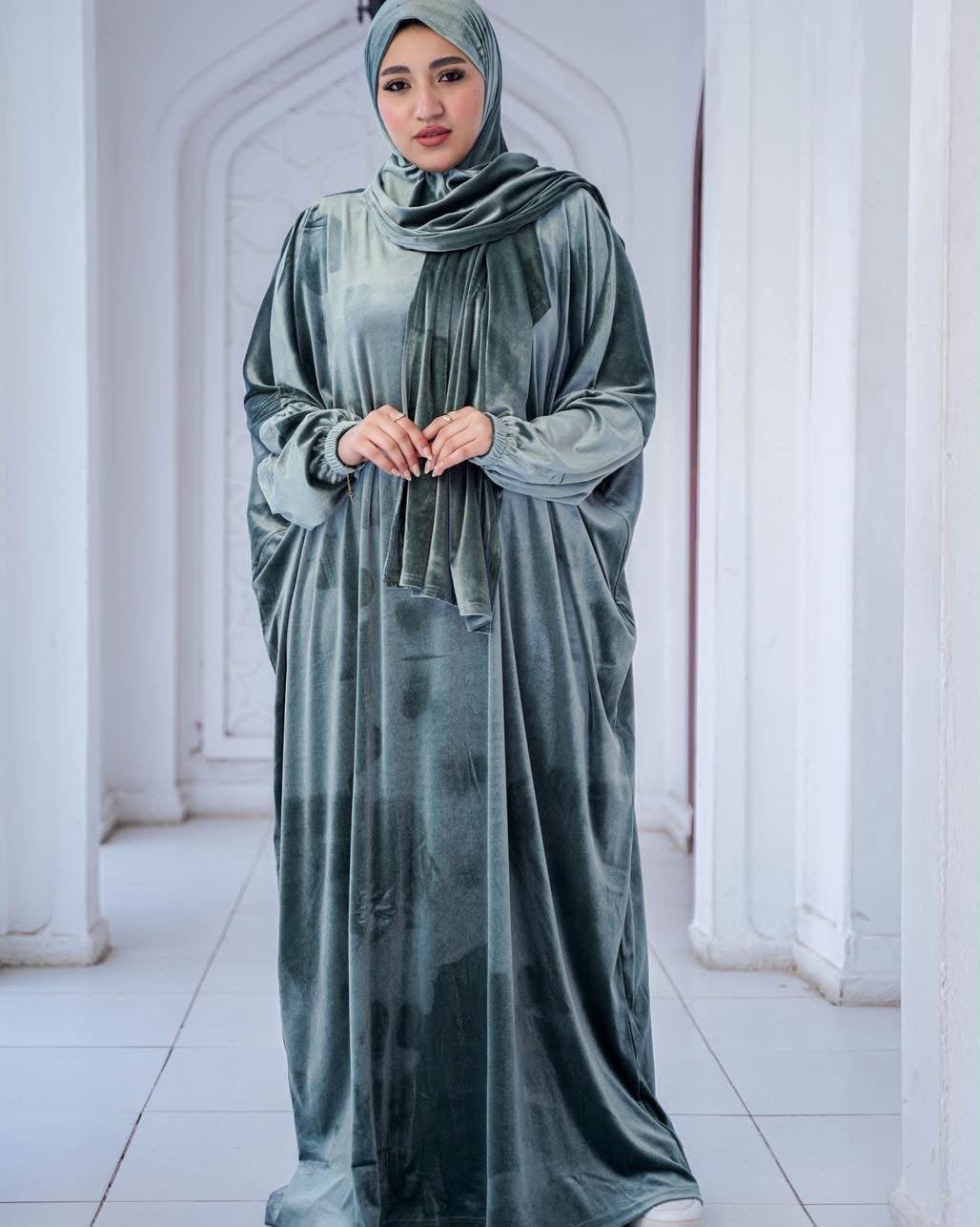 Women's Sage Green Velvet Prayer Dress