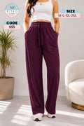 Women's Burgundy Linen Wide-Leg Pants