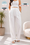 Women's White Linen Wide-Leg Pants