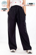 Women's Black Linen Wide-Leg Pants