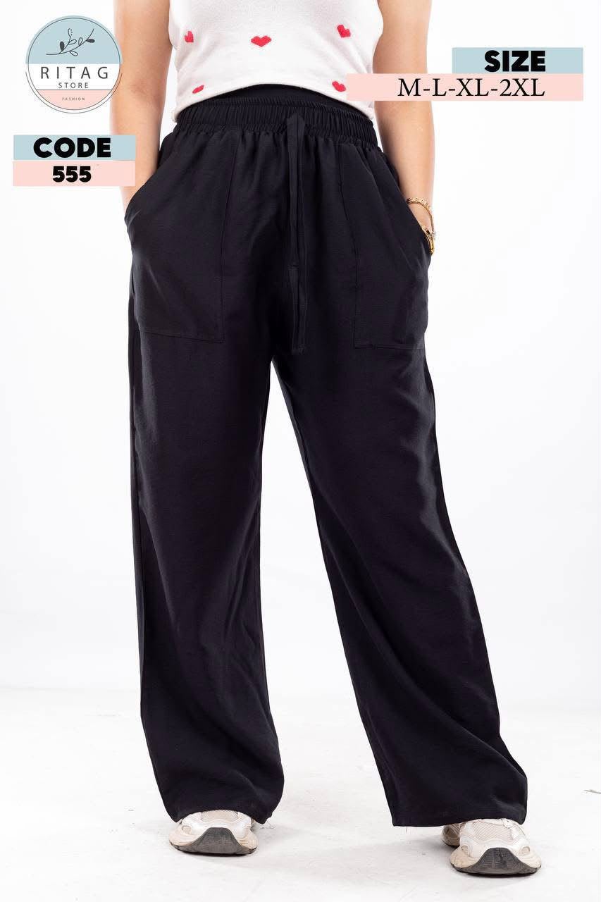 Women's Black Linen Wide-Leg Pants