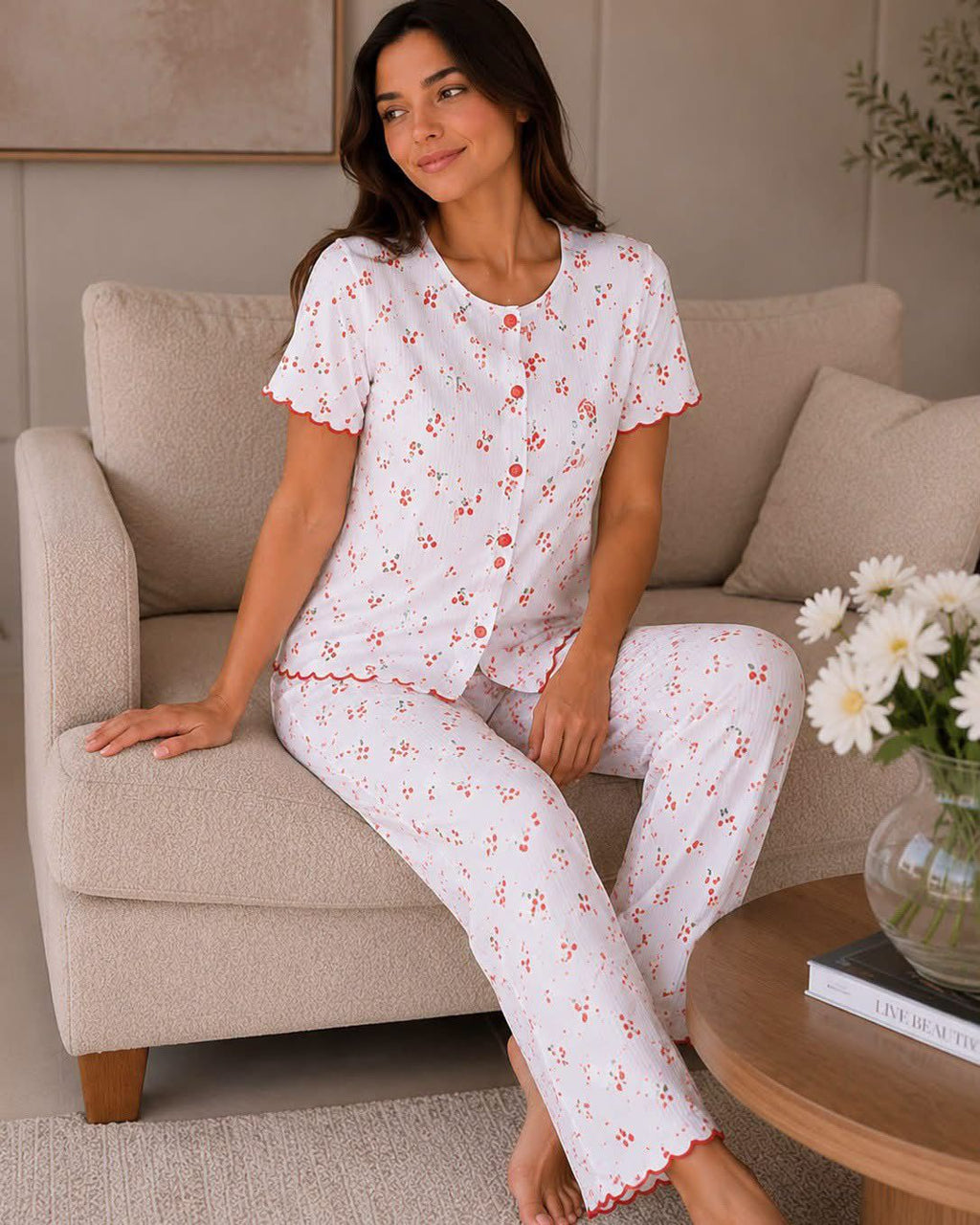 Women's Floral Print Button-Up Pajama Set