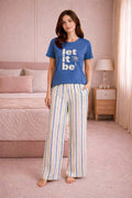 Women's Blue Graphic Tee & Striped Pajama Set