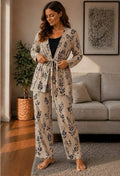 Women's Floral Print 3-Piece Pajama Set