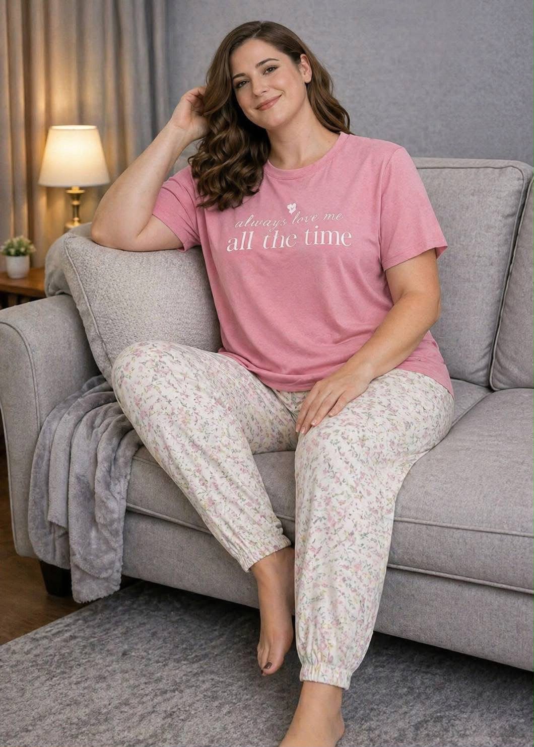 Women's Pink Graphic Tee & Floral Jogger Pajama Set