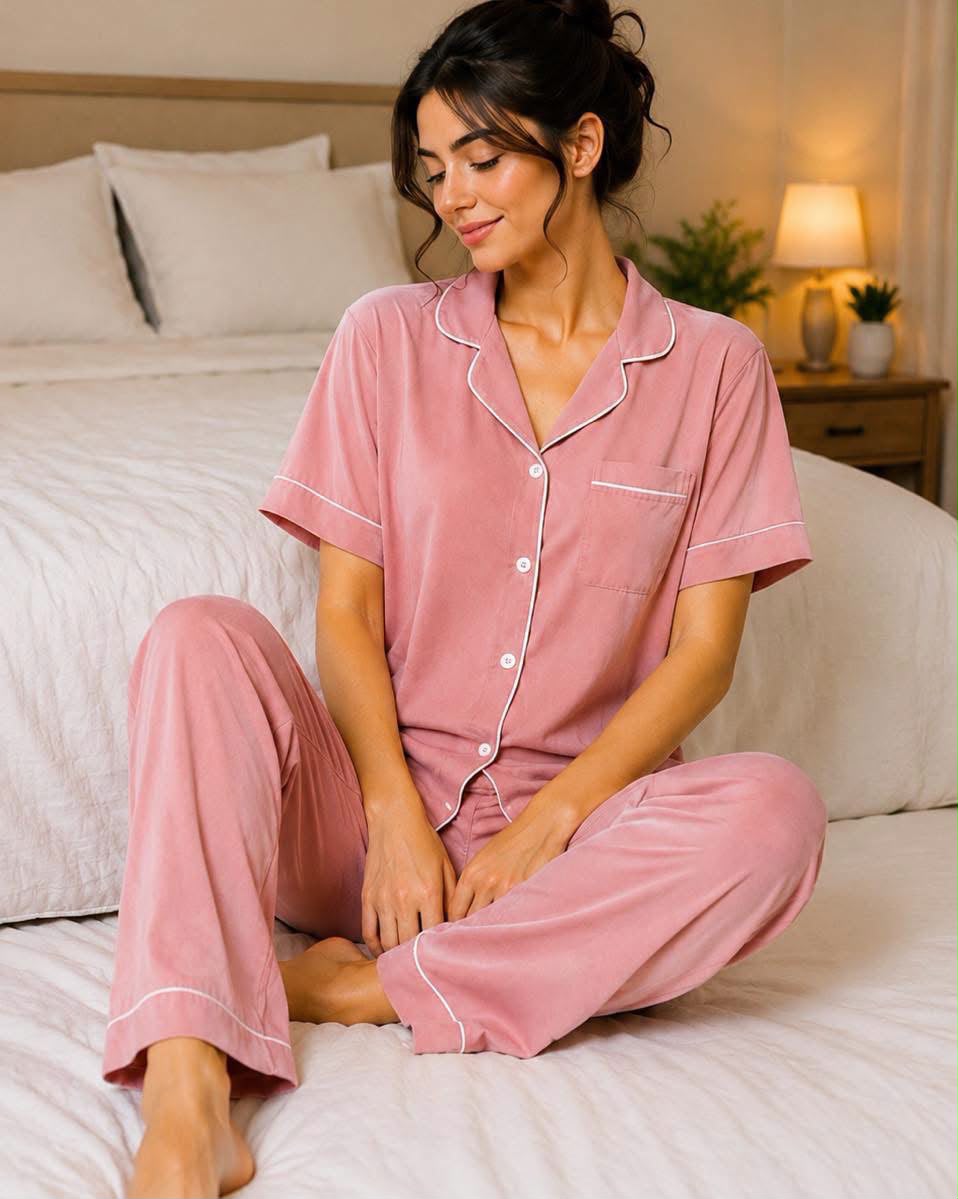 Women's Pink Classic Button-Up Pajama Set