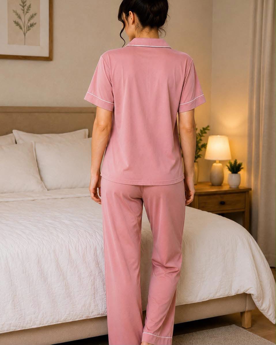 Women's Pink Classic Button-Up Pajama Set