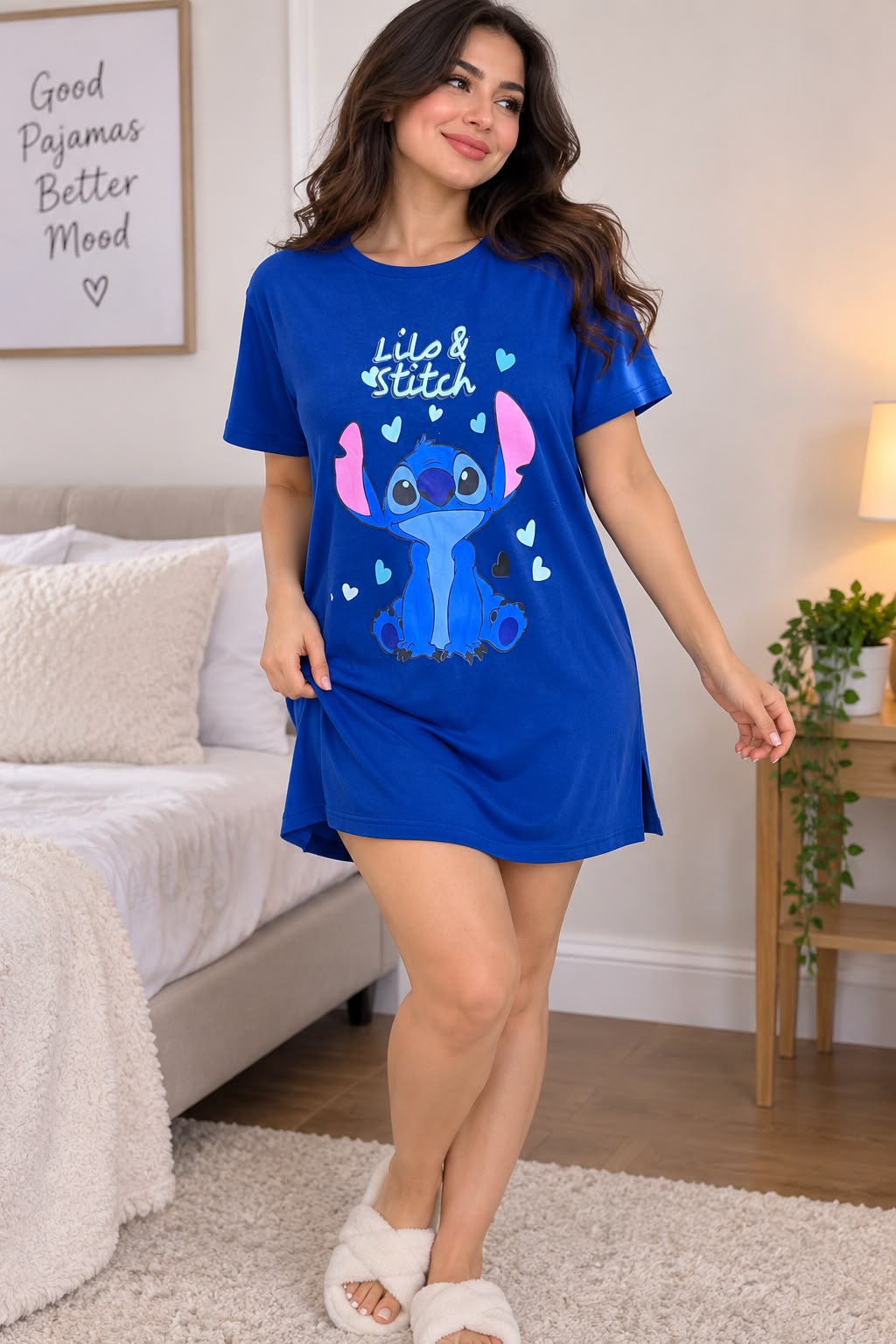 Women's Stitch Printed Short Sleeve Nightdress