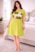 Women's Green Good Morning Print Short Nightdress