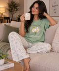 Women's Green Lotus Print 2-Piece Pajama Set