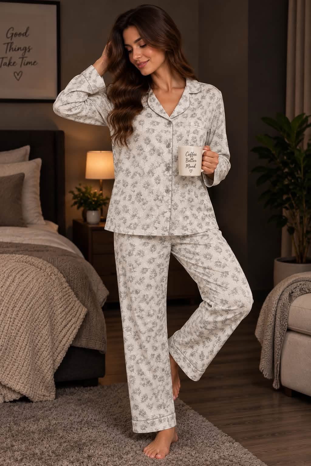 Women's Floral Print 2-Piece Pajama Set