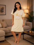 Women's Pink Teddy Bear Print Short Sleeve Nightdress